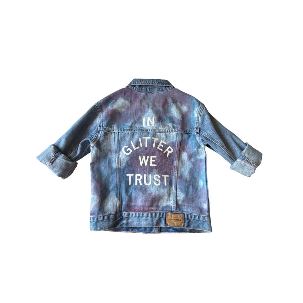 Abercrombie Kids Denim Jacket XXS 7 Blue‎ Purple In Glitter We Trust Tie Dye